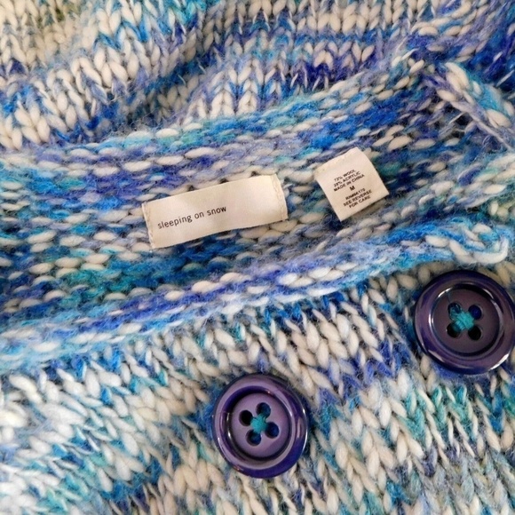 Anthropologie SLEEPING ON SNOW Blue Marled Double Breasted Cardigan Sweater Med - Picture 9 of 11